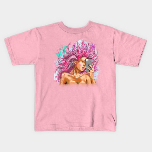 Girl with smartphone in hand Kids T-Shirt by Olena Tyshchenko